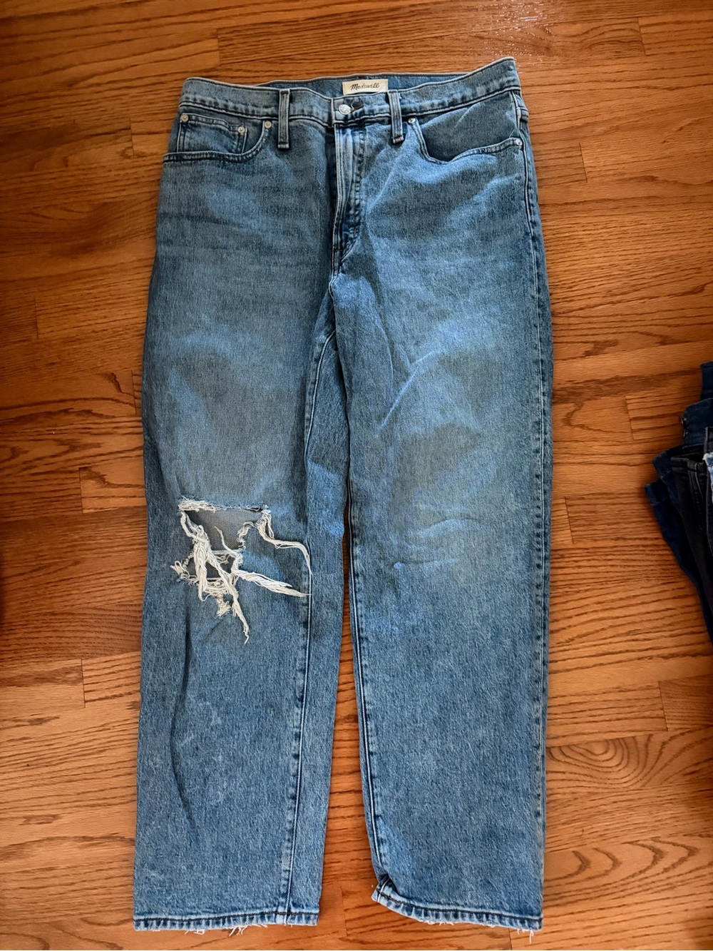Madewelk Vintage-Inspired Blue Distressed Jeans